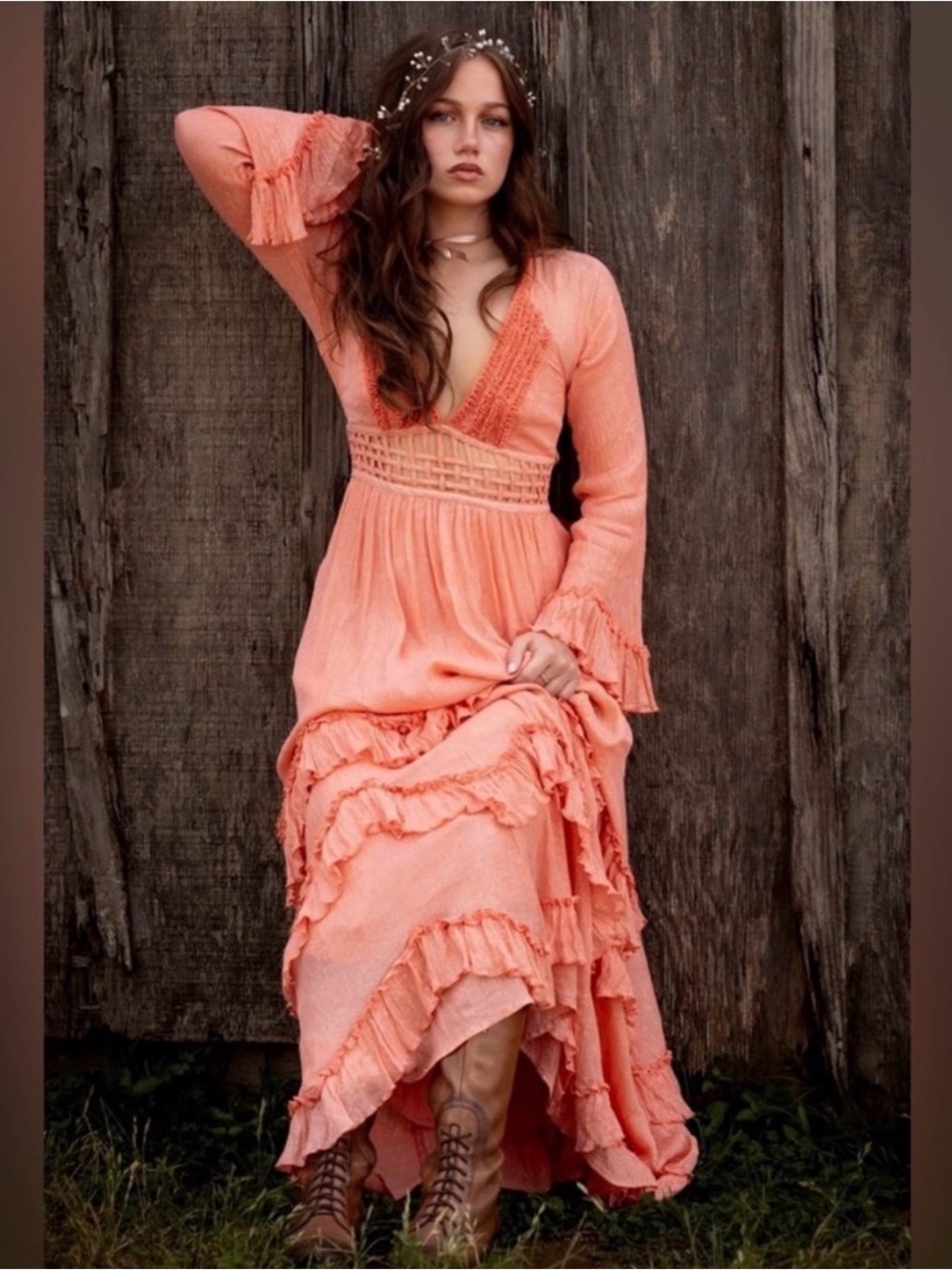 Free People Seraphina Dress on coral Sz Large NWT